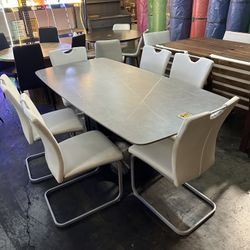 New 6 Chairs And 70”x35” Sintered Stone Faux Marble Dining Table Set 