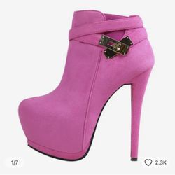 High Heel Pink Boots, Size 36 US6