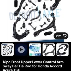 16pc Front Upper Lower Control Arm Sway Bar Tie Rod for Honda Accord Acura TSX