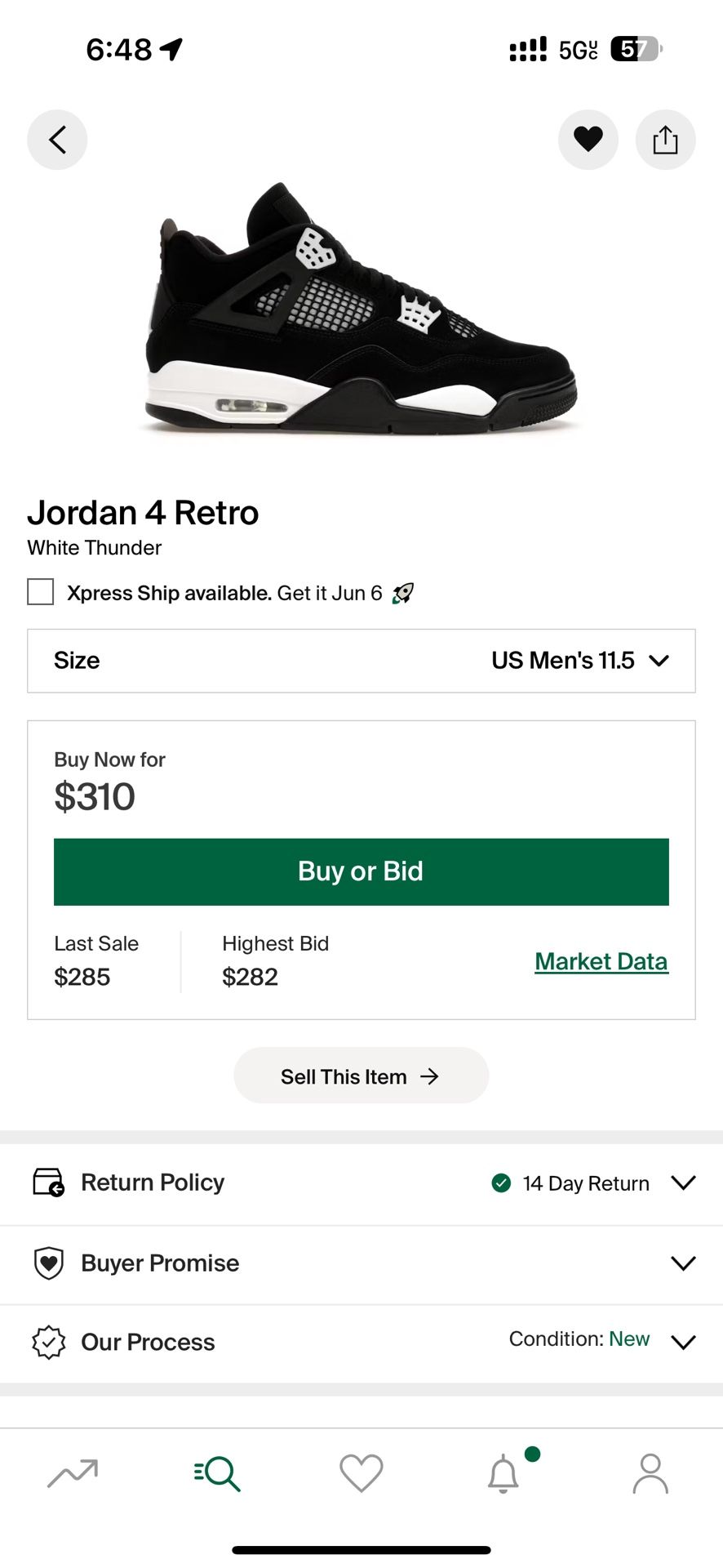 Jordan 4 White thunder Size 12
