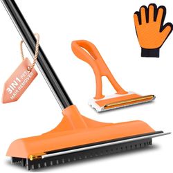 3 in 1 Carpet Rake Kit for Pet Hair Removal Tool-58''Adjustable Handle,Rubber Comb,2in1 Handheld Brush,Pet Grooming Glove,Carpet Scraper Brush for Rug