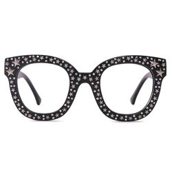 Chunky Black Frame Star Studded Eyeglasses Frames w/ Clear Lenses