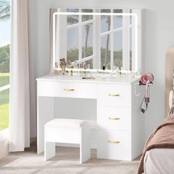Makeup Vanity Desk with Large Lighted Mirror and Storage - Enhance Your Beauty