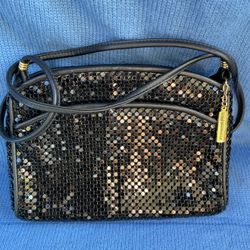Vintage Whiting & Davis Black Mesh Crossbody Bag 