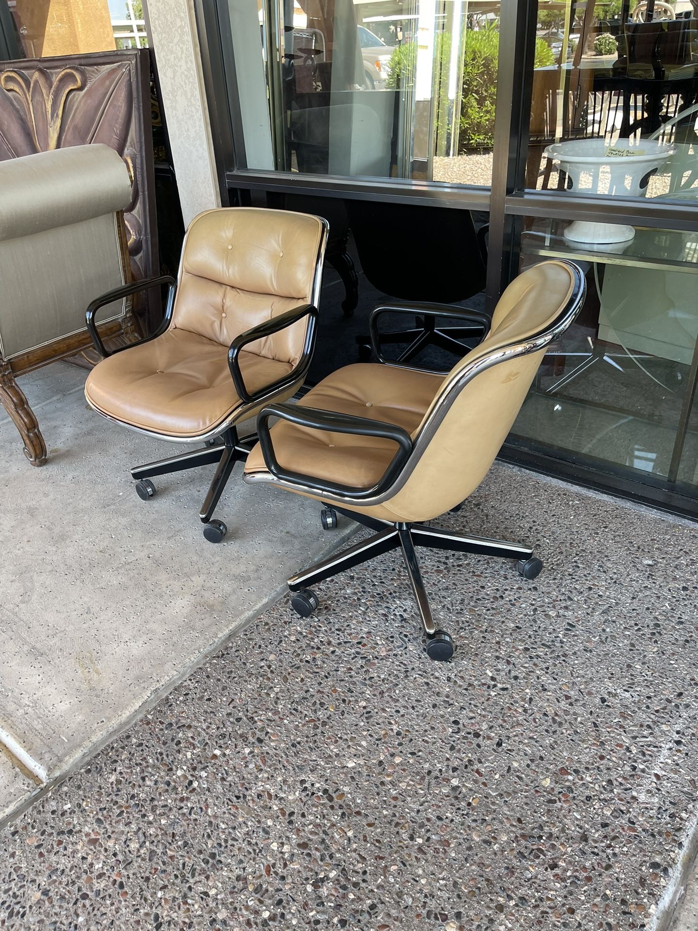 1989 Knoll ~ Pollock Camel Color Leather Rolling Chair, mid-century style ~ priced each, 24 Available