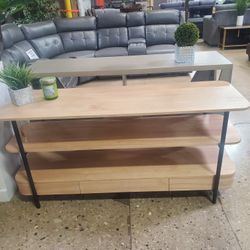 Natural And Metal 3 Tier Console Table (New)