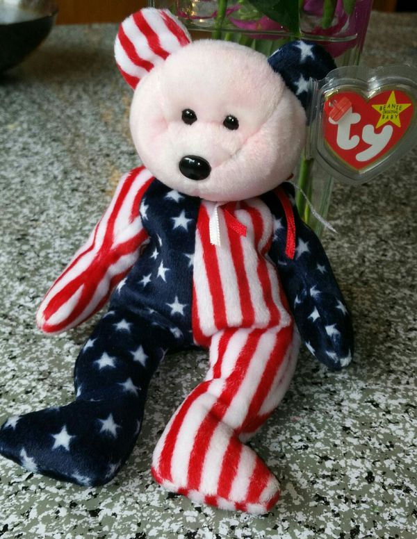 1999 TY Beanie Baby Spangle USA Patriotic 4th of July Bear
