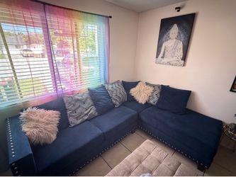 Blue velvet couch