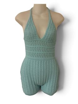 Baby Blue Crotchet halter romper size S