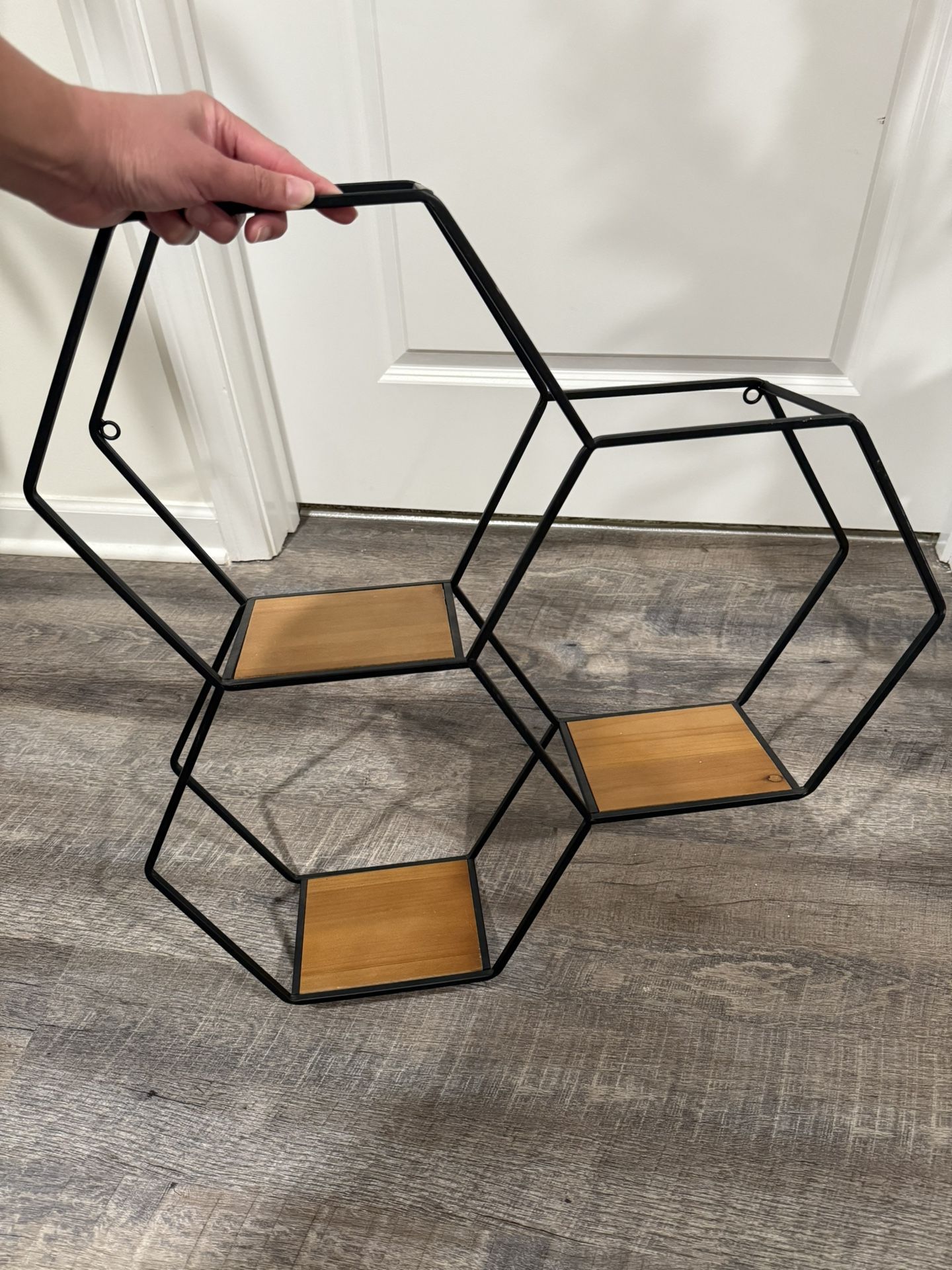 Hexagonal Three Piece Metal/Wood Floating Shelf