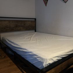 Queen Wood Frame and Mattress 