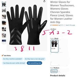 Winter Gloves for Women Touchscreen, Womens Gloves Chevron Spandex Fleece Lined, Gloves for Women Leather Anti-Slip Size Medium 