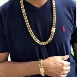 Cuban Link Set 14K Gold Plated Doesn't Loses Color