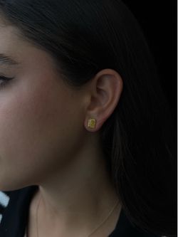 3CT Fancy Yellow Radiant Cut Bezel Prong Set Lab Grown Diamond Studs 14K In Yellow Gold
