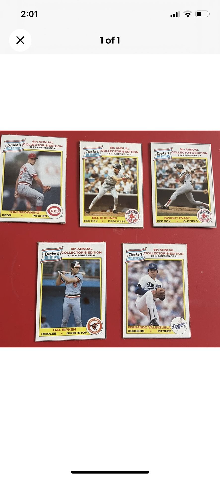 Lot Of 5 Drakes hand cut baseball cards 