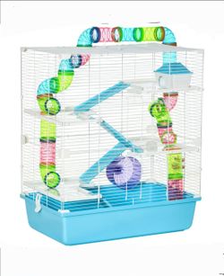 Extra Large 23" Hamster Cage w Tubes and Tunnels~NEW~5-Tier~Exercise Wheel, Water Bottle, Food Dish, Light Blue