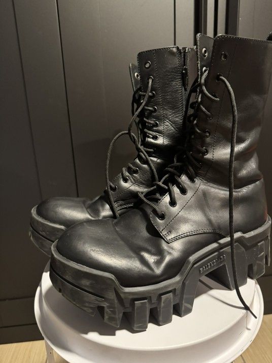 Black Balenciaga Bulldozer Lace Up Boots Size 9