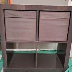 Gray IKEA  Shelve with  insert  storage bins