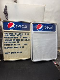2 Pepsi Cola Soda Menu Boards Advertising Sign Ad Retro Pop 1 Sealed W/ Letters Pickup at grocery outlet parking 8620 sw hall blvd Beaverton