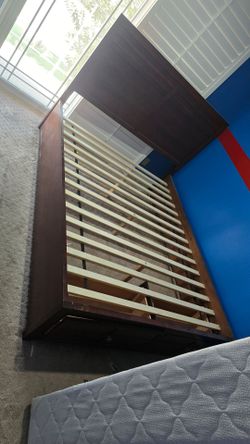 Dark Wood Platform Bed Frame with Slats