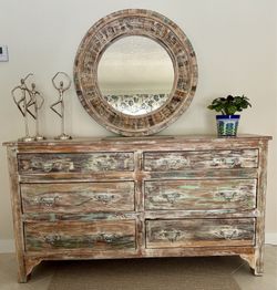 66” Coastal Farmhouse Reclaimed Wood 6-Drawer Sideboard Buffet Dresser Console Cabinet