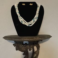 Mother Of Pearl And Turquoise Sterling Silver Necklace
