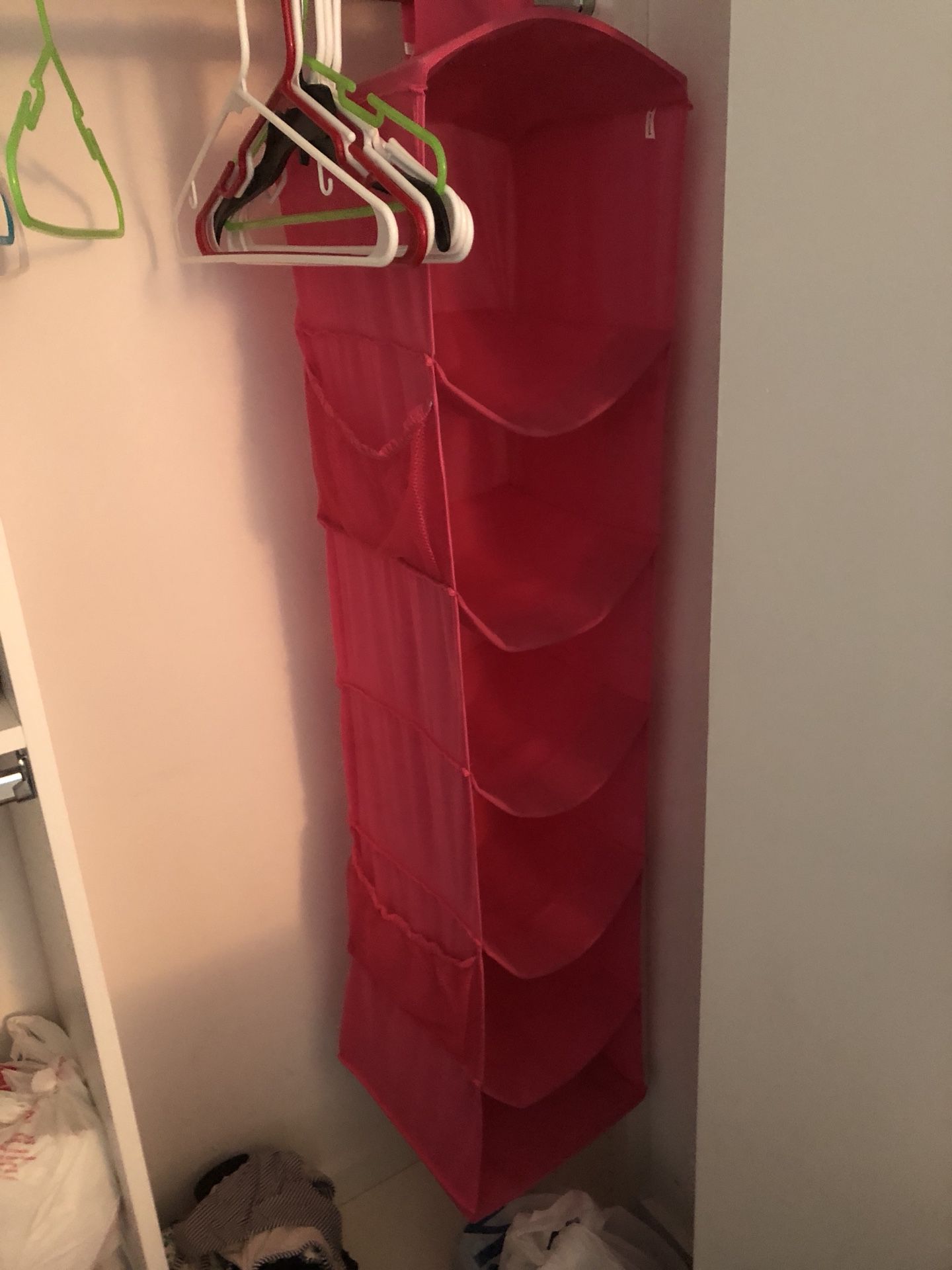 Hanging closet organizer pink