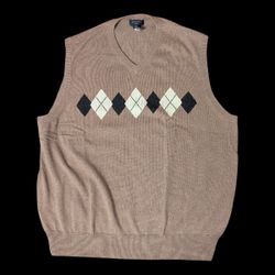 VTG Preppy Dockers Tan Argyle Cotton Lightweight V-Neck Pullover Sweater Vest Men's XL
