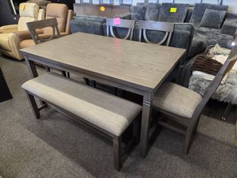 Brand New Dining Set Grey Table, 4 Chairs & Bench $469