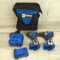 Kobalt 24v Cordless Drill Kit (KDD124B-03) & (KID124B-03) Tools W/Battery & Charger 