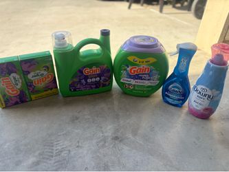 Gain detergent, flings, dryer sheets, downy fabric softner & dawn power wash bundle