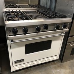 Viking 36” White Gas Range Stove With Charbroil Grill 