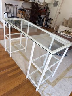 White metal, glass top desk
