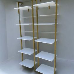 White 2wooden 5-layer shelf ladder bookcase $55 Ea. 12 deep x 18W x 72H; 