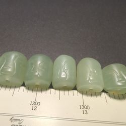 11 Vintage Carved real Jade Face Prayer Beads Chinese Hand Carved