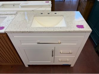 Clady 37 in. Single Sink White Bath Vanity with Silver Ash Cultured Marble Top