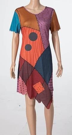 Like New Halloween Costume Women Sz Medium (M) Adult Before Christmas Party Cosplay Funny Printed Dress (3 PCS)