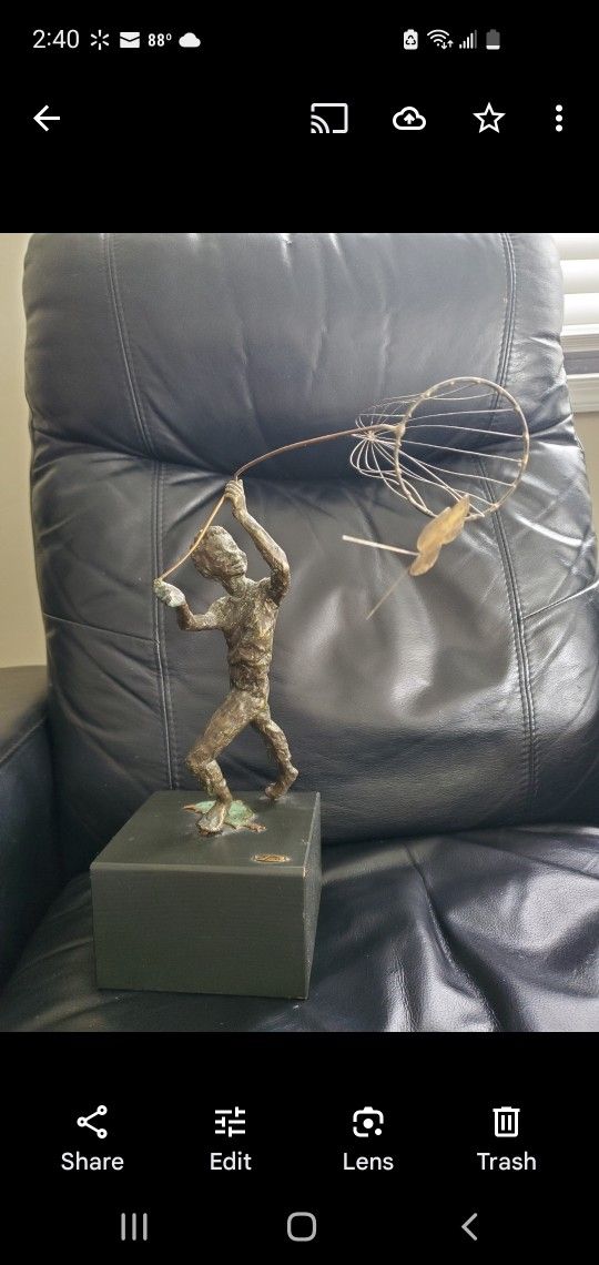 Boy Sculpture With New Catching Butterfly Curtis Jere