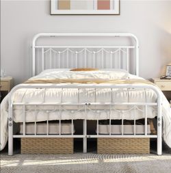 🔥Metal Platform Bed Frame with Vintage Headboard and Footboard, Ample Under-Bed Storage, Heavy Duty