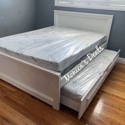 Full Solid Wood Bed With Twin Trundle And Both Memory Foam Mattresses $740