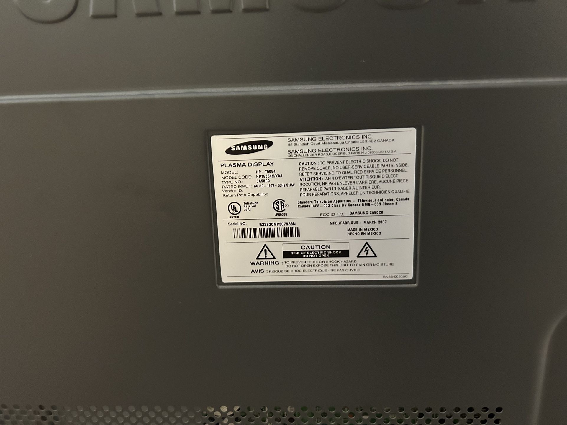 Samsung HP-T5054 TV