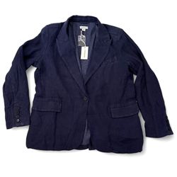 Sundance Women iris Denim Navy Blue Linen Career Travel One Button Blazer Jacket petite m mp  100% linen 100% cotton lining   24” shoulder to bottom o
