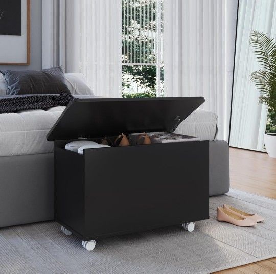 Chest & Storage Trunk for Blankets, Balls, Shoes, Clothes - Entryway Storage Box with Lid - Premium CARB-Free Engineered Wood - Black