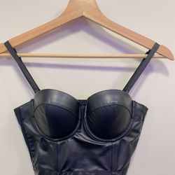 Sexy Faux Leather Black Corset