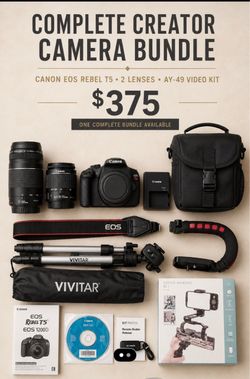 Complete Canon EOS Rebel T5 Creator Bundle With 2 Lenses, Tripod & AY-49 Kit