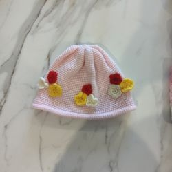 Girls Toddler Hat, Beanie, Pink, Hand Made 