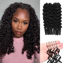 Burmese Curly Crochet Human Hair Extensions for Black Women, 18 Inch 60g Pre-Separated Miracle Knots, Feather Curly Human Hair, Natural Black