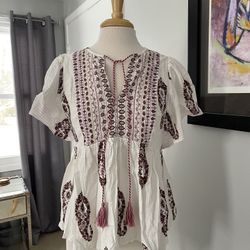 Knox Rose White and Purple Embroidered Blouse