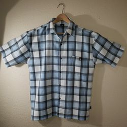 Lowrider Mens Blue White Plaid Chicano Cholo Short  Sleeve Button Up