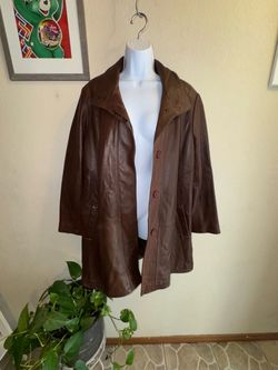 Vintage Brown Leather Button-Front Coat